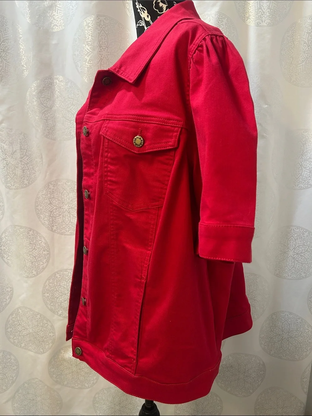 Belle Kim Gravel Red Short-Sleeve Denim Jean Jacket Women 2X - Picture 2 of 12